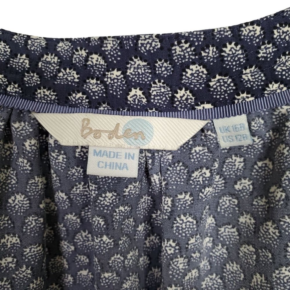 Boden Size 12 12R Blouse Peasant Boho Puff Sleeve Ribbon Tie Keyhole Blouson - Picture 7 of 7